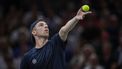 epa10955188 Tallon Griekspoor of Netherlands in against Novak Djokovic of Serbia during their round of 16 match at the Rolex Paris Masters tennis tournament in Paris, France, 02 November 2023.  EPA/CHRISTOPHE PETIT TESSON