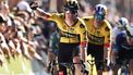2023-09-03 16:47:23 Jumbo-Visma's Dutch rider Olav Kooij celebrates as he crosses the line to win at the finish of the opening stage of the Tour of Britain cycle race in Manchester, north west England on September 3, 2023 
Oli SCARFF / AFP