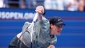 Italy's Jannik Sinner serves to USA's Mackenzie McDonald during their men's singles first round match on day two of the US Open tennis tournament at the USTA Billie Jean King National Tennis Center in New York City, on August 27, 2024. 
Kena Betancur / AFP