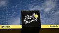 The Tour de France logo adorns the podium at the finish line of the 12th stage of the 111th edition of the Tour de France cycling race, 203,6 km between Aurillac and Villeneuve-sur-Lot, southwestern France, on July 11, 2024. 
Marco BERTORELLO / AFP