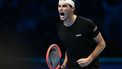 USA's Taylor Fritz reacts during his match against Australia's Alex De Minaur at the ATP Finals tennis tournament in Turin on November 14, 2024. 
Marco BERTORELLO / AFP