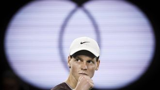 epa11756207 Jannik Sinner of Italy celebrates a point during his Men's Singles final match against Daniil Medvedev of Russia at the 2024 Australian Open tennis tournament, in Melbourne, Australia, 28 January 2024.  EPA/MAST IRHAM
