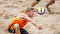 DEN HAAG - Steven van de Velde tijdens de finale om de bronzen medaille (m) van het EK Beachvolleybal 2024. ANP IRIS VAN DEN BROEK