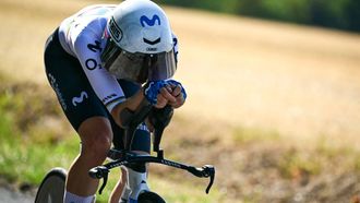 Movistar Team's Swiss rider Marlen Reusser competes during the individual time-trial in the 4th (out of 9) stage of the fifth edition of the Women's Tour de France cycling race, 21 km time trial between Gevrey-Chambertin and Dijon, eastern France on August 4, 2026. 
NICOLAS TUCAT / AFP