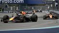 Red Bull Racing's Dutch driver Max Verstappen races ahead of McLaren's Australian driver Oscar Piastri during the 2025 Miami Formula One Grand Prix at Miami International Autodrome in Miami Gardens, Florida, on May 4, 2025.  
Chandan Khanna / AFP