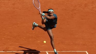 epa12914860 Coco Gauff of USA in action during her third round match against Sorana Cirstea of Romania at the Madrid Open tennis tournament in Madrid, Spain, 26 April 2026.  EPA/Chema Moya