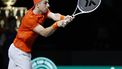 epa10990785 Tallon Griekspoor of the Netherlands returns the ball in his match against Jannik Sinner of Italy during the Davis Cup quarter final between Italy and the Netherlands at Martin Carpena pavilion in Malaga, Spain, 23 November 2023.  EPA/Jorge Zapata