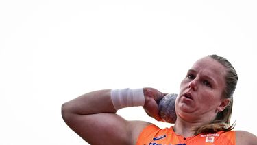 Netherlands' Jessica Schilder competes in the women's shot put qualifier round during the European Athletics Championships at Alexander Stadium in Birmingham on August 10, 2026. 
Ben STANSALL / AFP