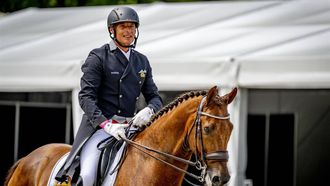 2023-05-28 14:17:51 ERMELO - Patrick van der Meer met Hollywood in actie tijdens de finale van de Zware Tour Kür op muziek op het NK Dressuur. ANP ROBIN UTRECHT