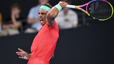 epa11056481 Rafael Nadal of Spain in action against Jason Kubler of Australia during their match of the 2024 Brisbane International at the Queensland Tennis Centre in Brisbane, Australia, 04 January 2024.  EPA/ZAIN MOHAMMED AUSTRALIA AND NEW ZEALAND OUT