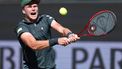 epa11954365 Jenson Brooksby of the USA in action against Jack Draper of Great Britain during the men’s third round match of the BNP Paribas Open tennis tournament in Indian Wells, California, USA, 10 March 2025.  EPA/JOHN G. MABANGLO