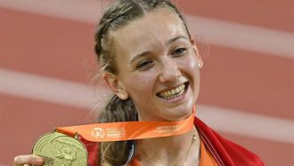 2023-08-24 22:59:11 Gold medallist Netherlands' Femke Bol poses after the women's 400m hurdles final during the World Athletics Championships at the National Athletics Centre in Budapest on August 24, 2023. 
Attila KISBENEDEK / AFP