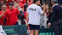 epa11870710 Cristian Garin of Chile refuses to continue the game after he accidentally ran into Zizou Bergs of Belgium (unseen) during their match for the Davis Cup qualifiers tie between Belgium and Chile, in Hasselt, Belgium, 02 February 2025.  EPA/OLIVIER MATTHYS
