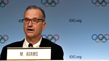 Director of Communications for International Olympic Committee (IOC) Mark Adams speaks during a press conference ahead of the upcoming 141st IOC session in Mumbai on October 12, 2023. The International Olympic Committee on October 12, suspended Russia's national Olympic body with 