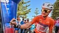 Race leader UAE Team Emirates XRG's Australian rider Jay Vine signs on prior to the start of stage four of the Tour Down Under UCI men's cycling race in Adelaide on January 24, 2026. 
Brenton Edwards / AFP