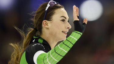 HEERENVEEN -  Femke Kok reageert na de 500 meter tijdens de tweede dag van het NK afstanden in Thialf. ANP VINCENT JANNINK