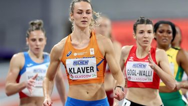 epa11190340 Lieke Klaver of the Netherlands competes in the Women's 400m heats at the World Athletics Indoor Championships in Glasgow, Britain, 01 March 2024.  EPA/ROBERT PERRY