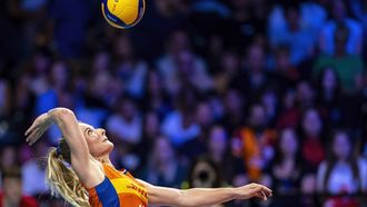 2023-09-03 17:51:58 BRUSSEL - Marrit Jasper in actie tijdens de finale 3-4 op het EK volleybal tegen Italië. ANP RONALD HOOGENDOORN