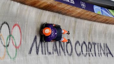 Netherlands' Kimberley Bos takes part in the skeleton women's training session at Cortina Sliding Centre during the Milano Cortina 2026 Winter Olympic Games in Cortina d'Ampezzo on February 11, 2026. 
Stefano RELLANDINI / AFP