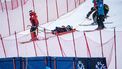 Mikaela Shiffrin of team USA is taken away by ski patrol medics in a sled after crashing in the 2024/2025 Women's World Cup Giant Slalom in Killington, Vermont, on November 30, 2024. 
Joseph Prezioso / AFP