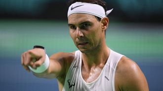 Spain's Rafael Nadal gestures during a training ahead of the Davis Cup tennis tournament finals, at the Palacio de Deportes Jose Maria Martin Carpena in Malaga, on November 18, 2024. 
JORGE GUERRERO / AFP