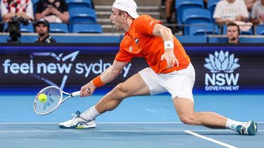 Netherlands' Tallon Griekspoor hits a return against Croatia's Borna Coric during their men's singles match at the United Cup tennis tournament on Ken Rosewall Arena in Sydney on January 2, 2024. 
DAVID GRAY / AFP