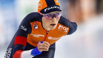 2023-03-05 17:33:15 HEERENVEEN - Irene Schouten (NED) tijdens de 5000 meter voor vrouwen op de ISU WK Afstanden schaatsen in Thialf. ANP VINCENT JANNINK