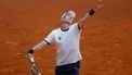 epa12052089 Botic Van de Zandschulp of the Netherlands in action against Jan-Lennard Struff of Germany during their first round match at the Madrid Open tennnis tournament in Madrid, Spain, 24 April 2025.  EPA/JUANJO MARTIN