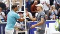 epa11481820 Rafael Nadal (L) of Spain greets Leo Borg of Sweden after winning their men's singles first round match during the Nordea Open Tennis tournament in Bastad, Sweden, 16 July 2024.  EPA/Adam Ihse SWEDEN OUT
