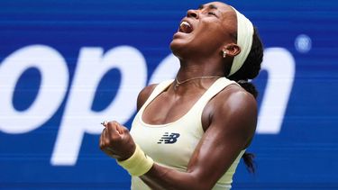 USA's Coco Gauff reacts when playing against Russia's Mirra Andreeva during their women's singles quarter-final tennis match on day eleven of the US Open tennis tournament at the USTA Billie Jean King National Tennis Center in New York on September 9, 2026. 
TIMOTHY A. CLARY / AFP