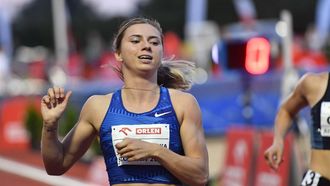 2021-08-15 00:00:00 epa09415816 Belarusia's Krystsina Tsimanouskaya competes the women's 100m during the Wieslaw Maniak Memorial athletics meeting in Szczecin, Poland, 15 August 2021. Defected Belarusian Olympic sprinter Krystsina Tsimanouskaya landed 04 August in Warsaw  on a flight from Vienna, where she arrived from the Olympic Games in Tokyo. Tsimanouskaya, who refused to board a plane to Belarus in Tokyo after being expelled from the Belarusian Olympic squad for critical remarks about a coach, was admitted to the Polish embassy in Tokyo. Poland's prime minister Mateusz Morawiecki said Tsimanouskaya could count on 