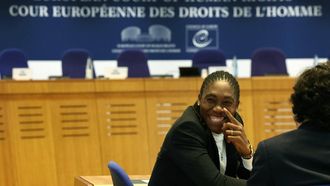 South Africa’s double Olympic champion runner Caster Semenya looks on as she takes her seat at the European Court of Human Rights (ECHR) for a hearing in Strasbourg, eastern France, on May 15, 2024. Caster Semenya's costly legal marathon enters its last lap as the highest chamber of the European Court of Human Rights (ECHR) begins a hearing into whether the double Olympic champion can be required to lower her testosterone levels to compete.
Frederick FLORIN / AFP