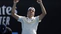 epa11091217 Arthur Cazaux of France reacts after his win against Tallon Griekspoor of the Netherlands during the Men's 3rd round match at the Australian Open tennis tournament in Melbourne, Australia, 20 January 2024.  EPA/MAST IRHAM