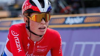 epa11270070 Dutch rider Demi Vollering of Team SD Worx - Protime reacts after finishing second in the De Brabantse Pijl women's cycling race over 134.9 km from Lennik to Overijse, Belgium, 10 April 2024.  EPA/OLIVIER MATTHYS