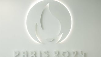 epa11270248 Paris 2024 Olympics Games logo at the headquarters of the Olympic Committee in Saint Denis, France, 10 April 2024. The Olympic Games Paris 2024 will take place from 26 July to 11 August 2024.  EPA/TERESA SUAREZ