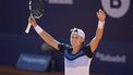 Denmark's Holger Rune celebrates winning against Spain's Carlos Alcaraz in the ATP Barcelona Open 