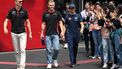 2023-04-30 11:11:01 Haas F1 Team's German driver Nico Hulkenberg, Haas F1 Team's Danish driver Kevin Magnussen and Alpha Tauri's Dutch driver Nyck de Vries attend the drivers' presentation prior to the Formula One Azerbaijan Grand Prix at the Baku City Circuit in Baku on April 30, 2023. 
NATALIA KOLESNIKOVA / AFP