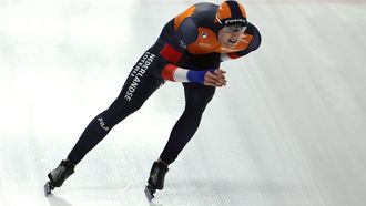 epa11207983 Jenning De Boo of Netherlands in action during the Men’s 1000m Sprint at the ISU Speed Skating Allround World Championships in Inzell, Germany, 08 March 2024.  EPA/ANNA SZILAGYI