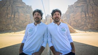 Spanish former cyclist and three-time road world champion Oscar Freire poses prior to the start of the fourth stage of the AlUla Tour cycling race, from Maraya to skyviews of Hattat Uwayrid on January 31, 2025. 
Loic VENANCE / AFP