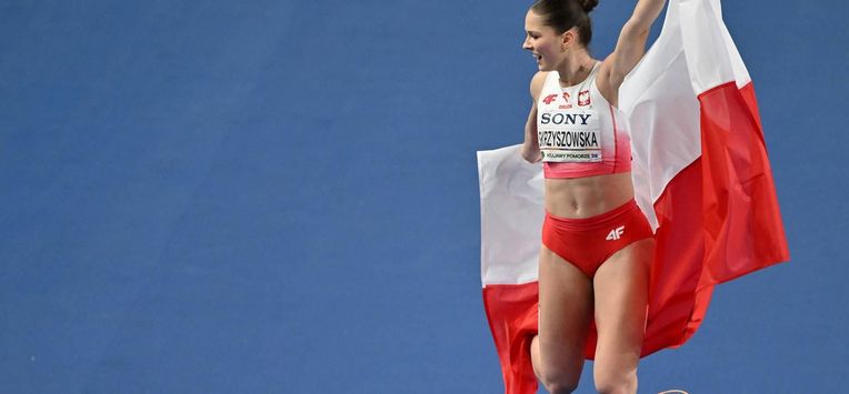 Poland's Pia Skrzyszowska celebrates after the women's final 60 metres hurdles event during the World Athletics Indoor Championships Kujawy Pomorze 2026 in Torun, Poland on March 22, 2026. 
Andrej ISAKOVIC / AFP