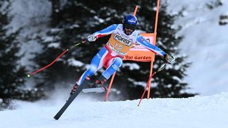 France's Cyprien Sarrazin competes in the Men's Downhill race as part of the FIS Alpine ski World Cup 2024-2025, in Val Gardena on December 21, 2024. 
Marco BERTORELLO / AFP