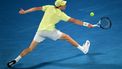 Italy's Jannik Sinner hits a return against USA's Ben Shelton during their men's singles semi-final match on day thirteen of the Australian Open tennis tournament in Melbourne on January 24, 2025. 
Yuichi YAMAZAKI / AFP