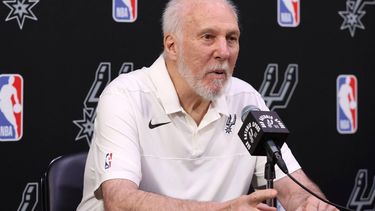 2023-06-22 18:35:06 epa10707316 San Antonio Spurs head coach Gregg Popovich answers a question after the Spurs picked Victor Wembanyama for the number one pick in the 2023 NBA draft, at the Spurs practice facility in San Antonio, Texas, USA, 22 May 2023. The last time the San Antonio Spurs had the first pick of the NBA Draft was in 1996.  EPA/ADAM DAVIS  SHUTTERSTOCK OUT
