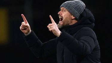 Manchester United's Dutch manager Erik ten Hag gestures on the touchline during the English Premier League football match between Wolverhampton Wanderers and Manchester United at the Molineux stadium in Wolverhampton, central England on February 1, 2024. 
Darren Staples / AFP