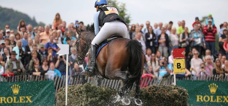 epa05428041 Renske Kroeze from The Netherlands in action during the eventing competition at the CHIO horse show in Aachen, Germany, 16 July 2016.  EPA/FRISO GENTSCH