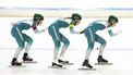 2023-10-29 18:12:18 HEERENVEEN - Team Albert Heijn Zaanlander (Marijke Groenewoud Elisa Dul, Irene Schouten)  in actie tijdens het Nederlands kampioenschap ploegenachtervolging van de vrouwen. ANP VINCENT JANNINK
