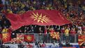 epa11827148 Fans of Northern Macedonia unfold a large national flag during the IHF Men's Handball World Championship 2025 preliminary round group D  match Hungary vs Northern Macedonia in Varazdin, Croatia, 15 January 2025.  EPA/Tibor Illyes HUNGARY OUT