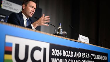 UCI President David Lappartient delivers a press conference during the UCI 2024 Cycling Road World Championships, in Zurich, on September 28, 2024, a day after the death of Swiss teenage cyclist Muriel Furrer following a head injury during the UCI 2024 Road World Championships. Swiss teenage cyclist Muriel Furrer died on September 27, 2024, a day after suffering a serious head injury in a crash during the women's junior road race at the world championships.
Fabrice COFFRINI / AFP