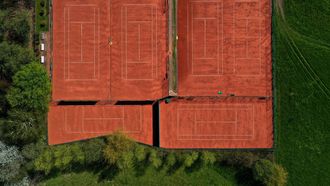 An aerial view shows a tennis court, in Dortmund western Germany, on April 12, 2020, amid the novel coronavirus  pandemic.  
INA FASSBENDER / AFP