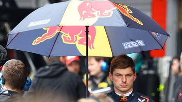 Red Bull Racing's Dutch driver Max Verstappen looks in the pit lane after a red flag delayed the start of the Formula One Belgian Grand Prix at the Spa-Francorchamps circuit in Spa, on July 27, 2025. 
YVES HERMAN / POOL / AFP